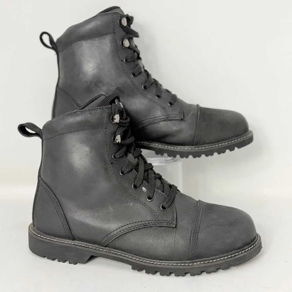 Street & Steel Mens Black Leather Motorcycle Boots Cap Toe BB0922WFCS Size 9